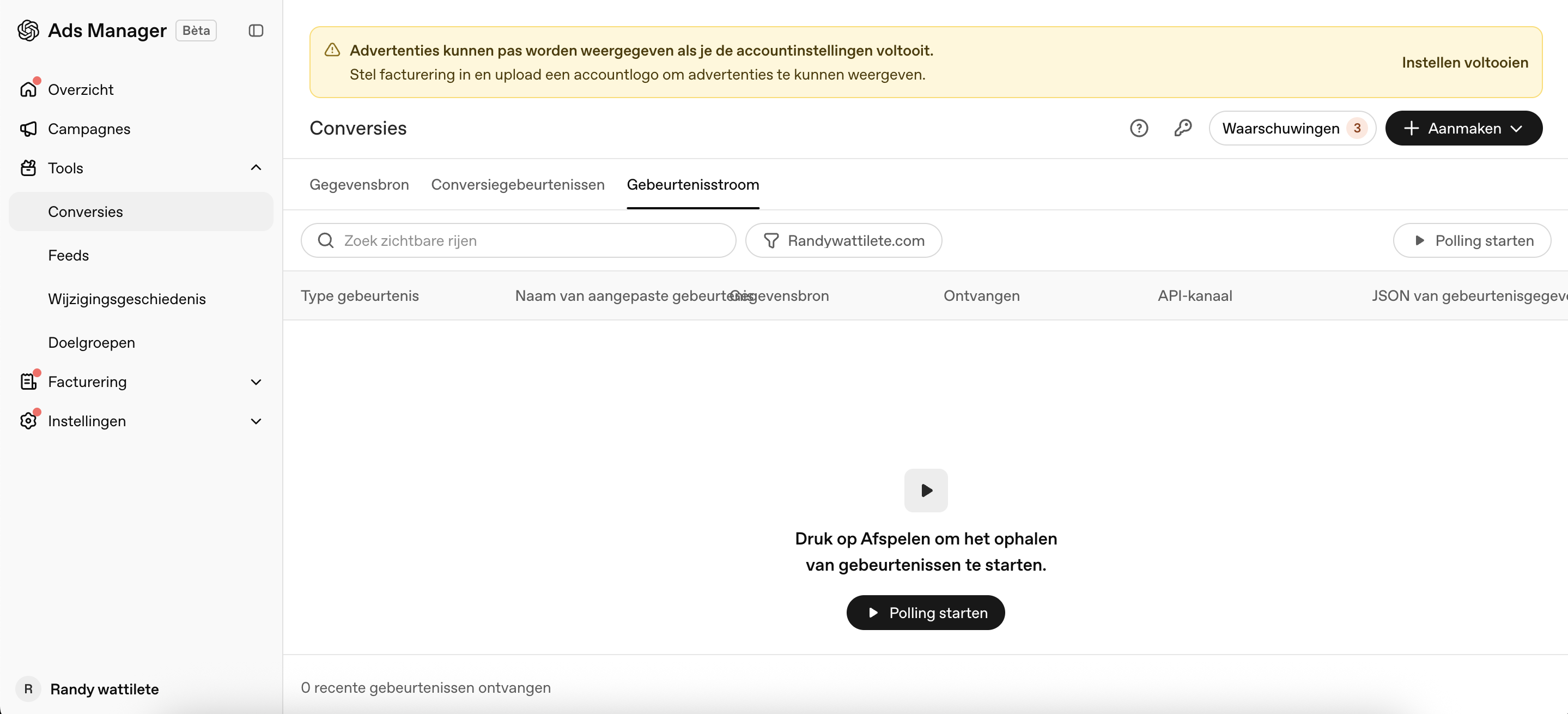 De lege gebeurtenisstroom voordat je begint