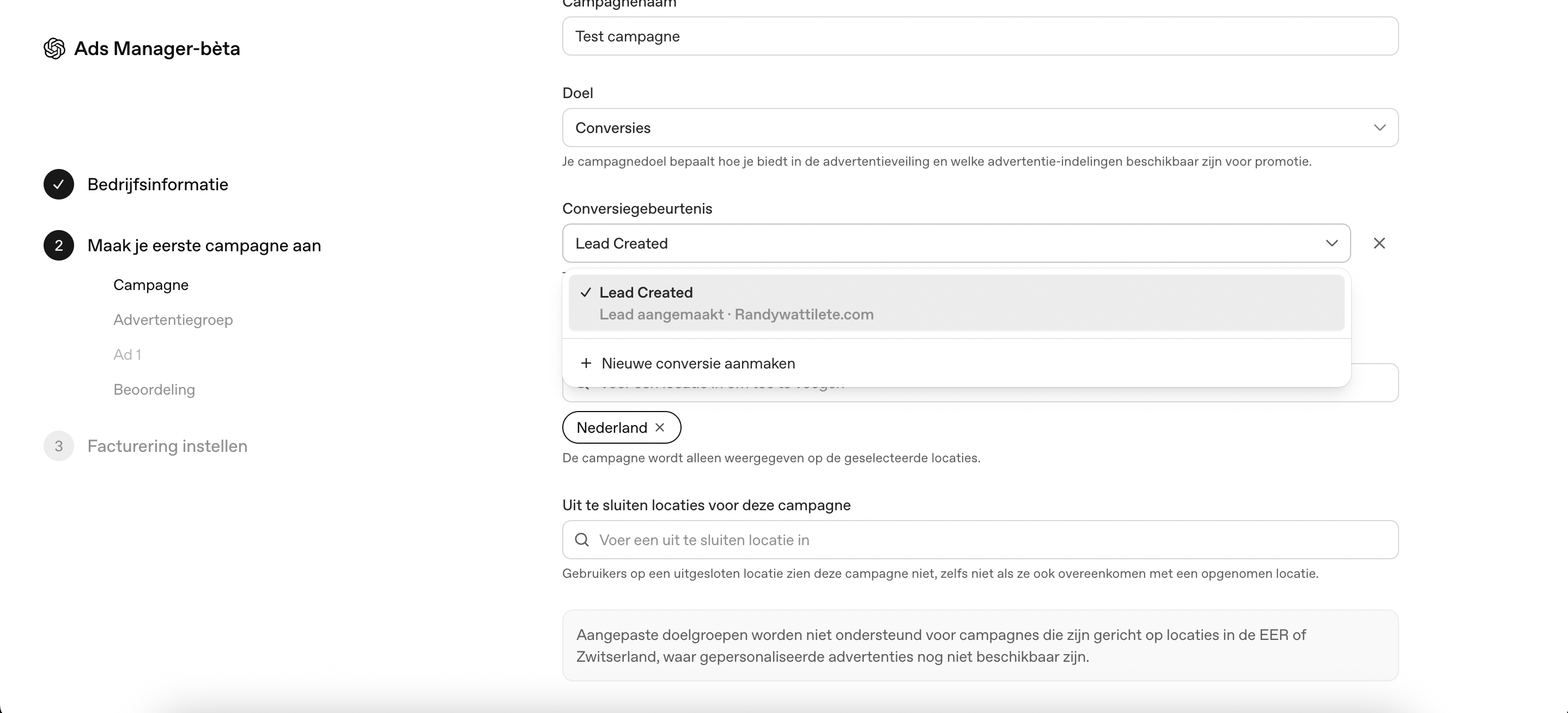 Conversiedoel met gekoppelde conversiegebeurtenis