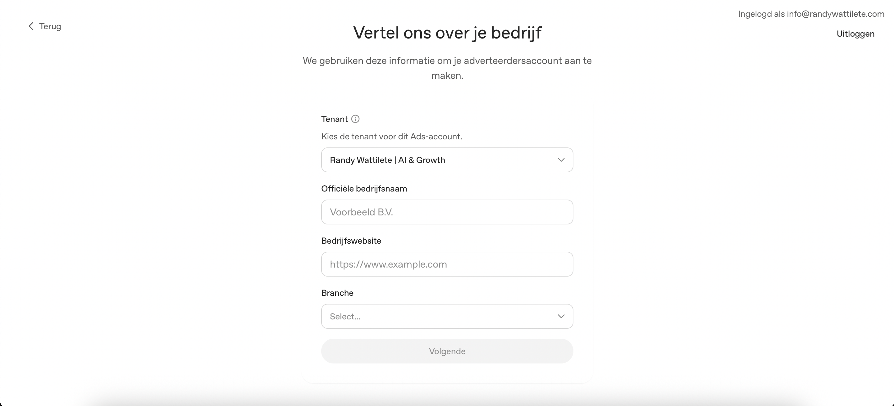 Bedrijfsgegevens invullen in Ads Manager