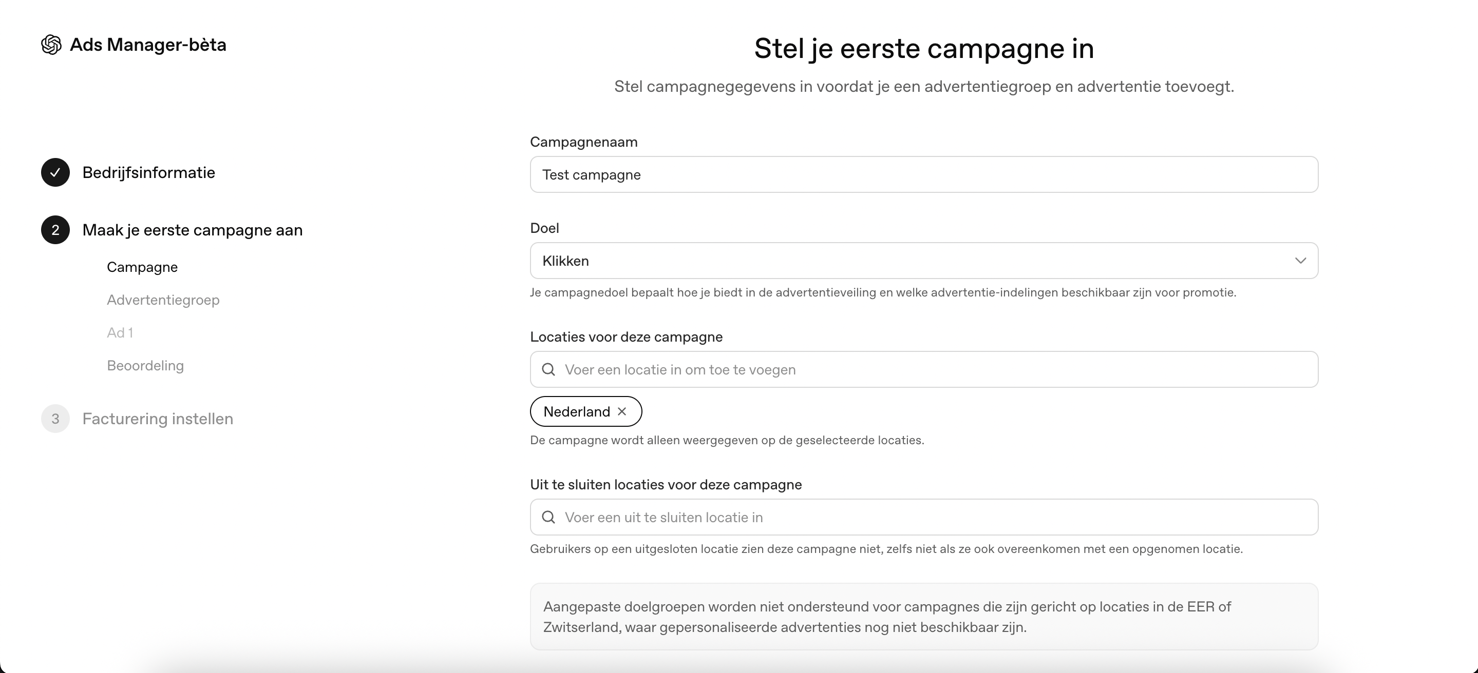 Campagnedoel en locaties instellen