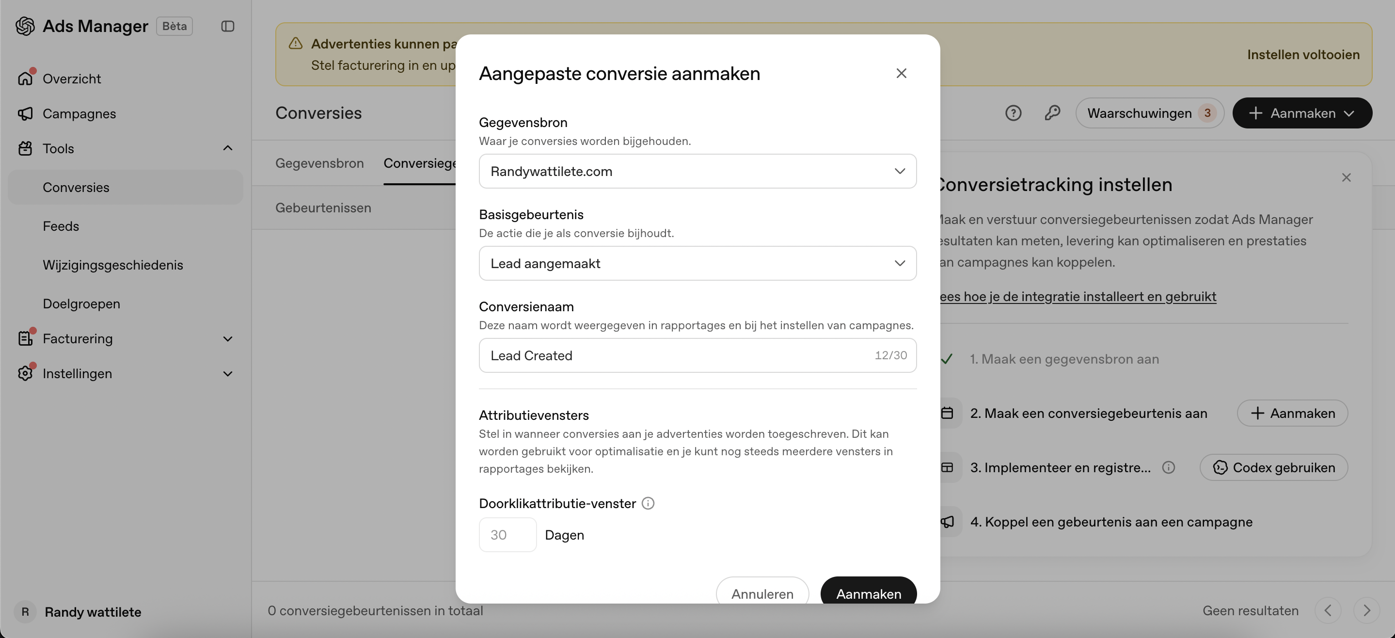 Een aangepaste conversie aanmaken